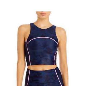 NWT AQUA  athletic women’s navy camo print long sleeve crop top and sports bra